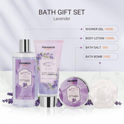 Poamcn Bath and Body Gift Set,Home Spa Gift Set for Women,Lavender Scent,4 Piece Set