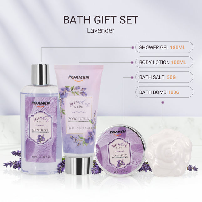 Poamcn Bath and Body Gift Set,Home Spa Gift Set for Women,Lavender Scent,4 Piece Set