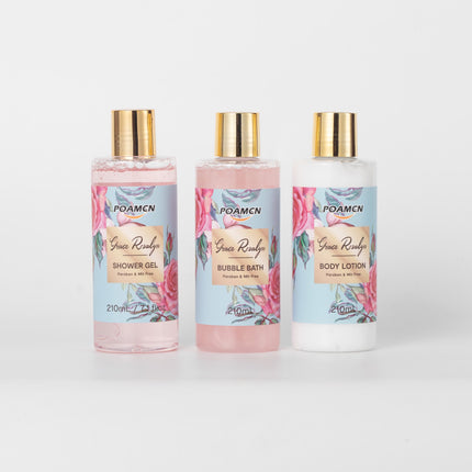 Poamcn Bath and Body Gift Set,Home Spa Gift Set for Women,Rose Scent,3 Piece Set