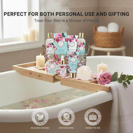 Poamcn Bath and Body Gift Set,Home Spa Gift Basket Set for Women,Japanese Cherry Blossom Scent,9 Piece Set