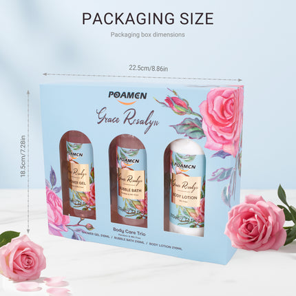 Poamcn Bath and Body Gift Set,Home Spa Gift Set for Women,Rose Scent,3 Piece Set