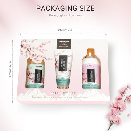 Poamcn Bath and Body Gift Set,Home Spa Gift Set for Women,Japanese Cherry Blossom Scent,3 Piece Set