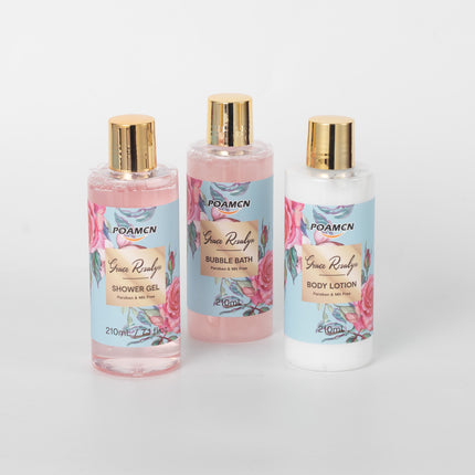 Poamcn Bath and Body Gift Set,Home Spa Gift Set for Women,Rose Scent,3 Piece Set
