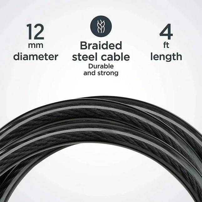 FONA 4ft 4-Digit Resettable Combination Bike Cable Lock, Anti-Theft Secure Bicycle Lock for Outdoor Use, Black