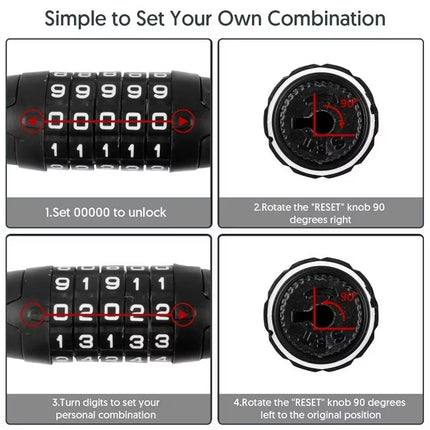 FONA 4ft 4-Digit Resettable Combination Bike Cable Lock, Anti-Theft Secure Bicycle Lock for Outdoor Use, Black