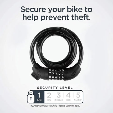 FONA 4ft 4-Digit Resettable Combination Bike Cable Lock, Anti-Theft Secure Bicycle Lock for Outdoor Use, Black