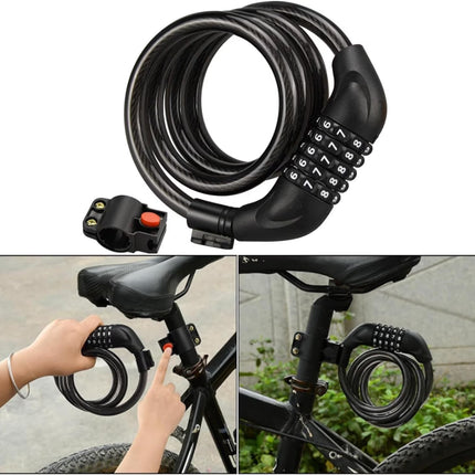 FONA 4ft 4-Digit Resettable Combination Bike Cable Lock, Anti-Theft Secure Bicycle Lock for Outdoor Use, Black