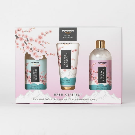 Poamcn Bath and Body Gift Set,Home Spa Gift Set for Women,Japanese Cherry Blossom Scent,3 Piece Set