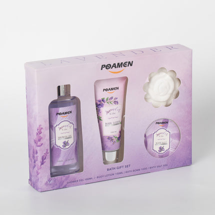 Poamcn Bath and Body Gift Set,Home Spa Gift Set for Women,Lavender Scent,4 Piece Set