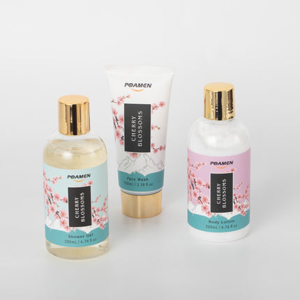 Poamcn Bath and Body Gift Set,Home Spa Gift Set for Women,Japanese Cherry Blossom Scent,3 Piece Set
